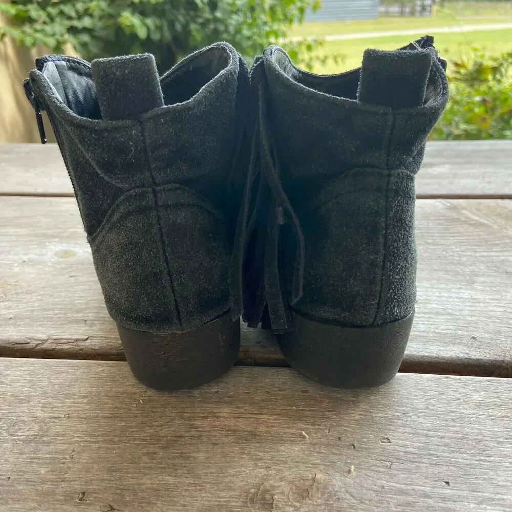 Justice Girls Boots Size‎ 4 Booties Black Faux Suede Ankle Fringe Western